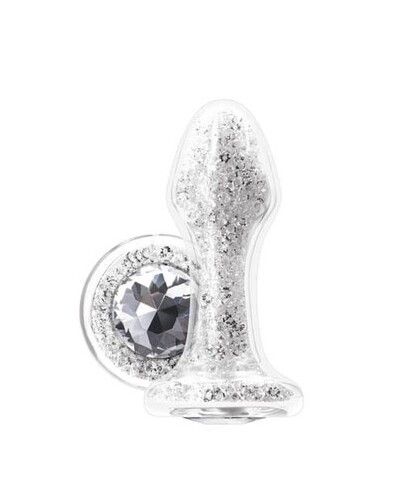 NS Novelties Stardust beli stakleni analni plag sa kristalom — prečnik 3,6 cm — NSTOYS0838